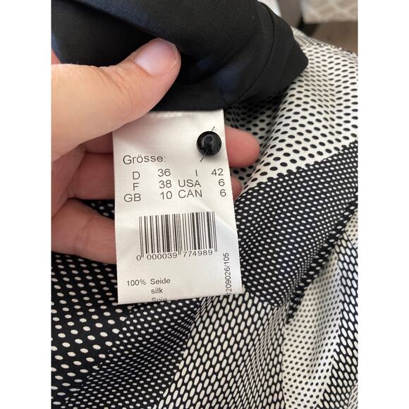 ST. EMILE 100% SILK BLACK WHITE GEOMETRIC PRINT DRESS 3/4 Sleeve Size US 6 - Picture 7 of 7